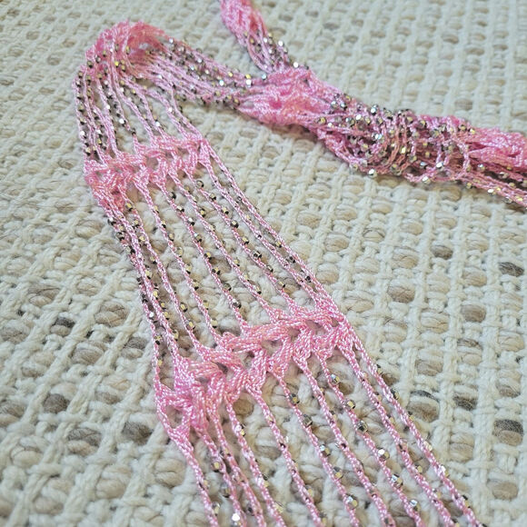 Y2K Pink Macrame Rope Belt Rhinestones Sparkle Cyber Boho Fringe 2XL - Picture 2 of 4